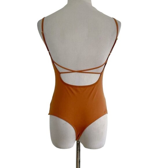 Free People Size Small Rust Bodysuit Sleeveless Spaghetti Strap Criss Cross - Picture 4 of 7